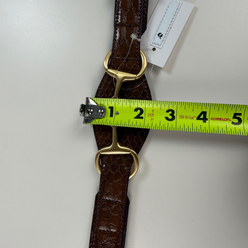LOFT Womens Large Horsebit Waist Belt Brown Faux Croc Gold Equestrian NEW - Picture 8 of 9